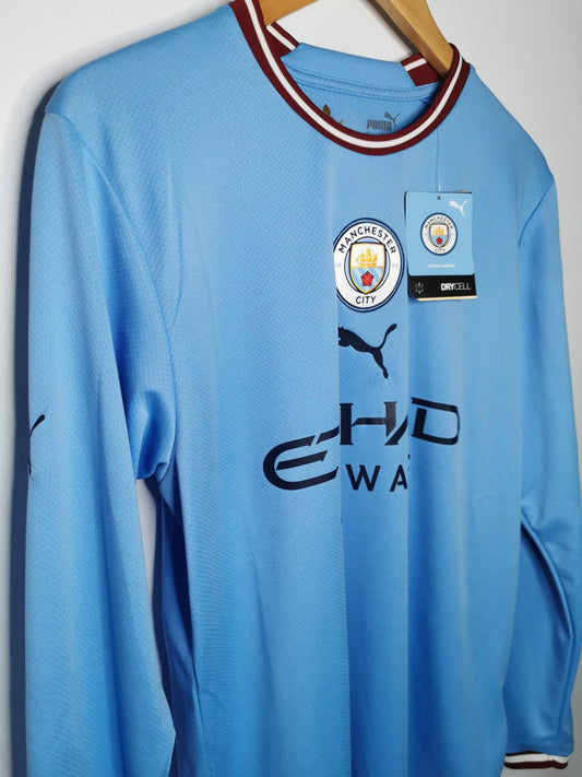 Authentic Manchester City 2022 Puma Home Long Sleeve Football Shirt 'Haaland 9' (Image 2)