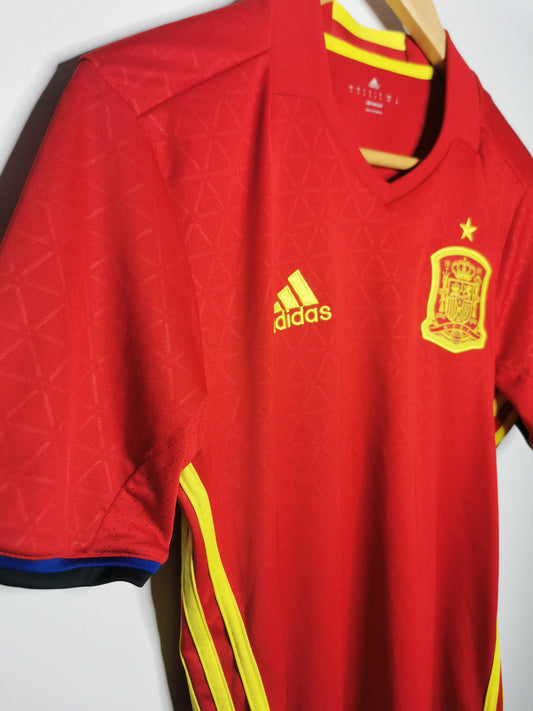 Authentic Spain 2016 Adidas Home Short Sleeve Football Shirt (Image 2)