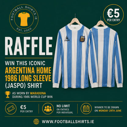 Raffle: 1986 Argentina Home Long Sleeve (Jaspo), Large (fits Medium)