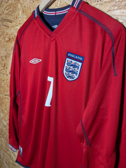 2002 England Away Long Sleeve 'Beckham 7', Medium