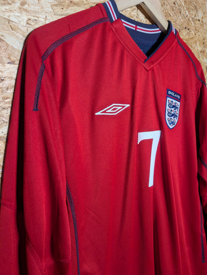 2002 England Away Long Sleeve 'Beckham 7', Medium