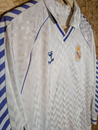 1986 Real Madrid Home Long Sleeve #8, Large (fits Medium)