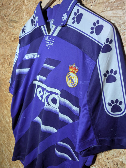 Authentic Real Madrid 1996 Purple Away Football Shirt #9, Large (Image 4)