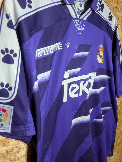 Authentic Real Madrid 1996 Purple Away Football Shirt #9, Large (Image 3)