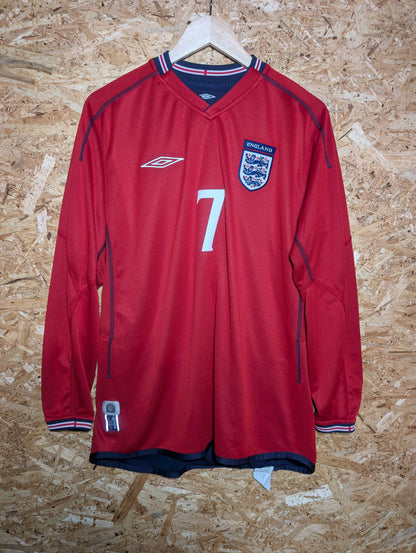 2002 England Away Long Sleeve 'Beckham 7', Medium